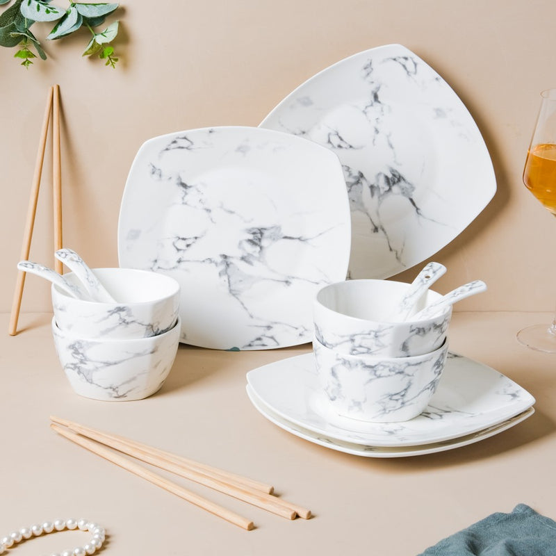Marble 16 Piece Pasta Snack Set For 4