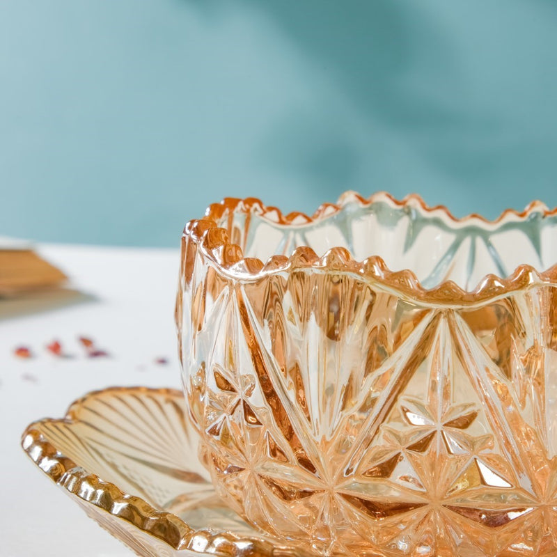 Vintage Round Textured Glass Jar With Lid Amber Set Of 3 200ml - Jar