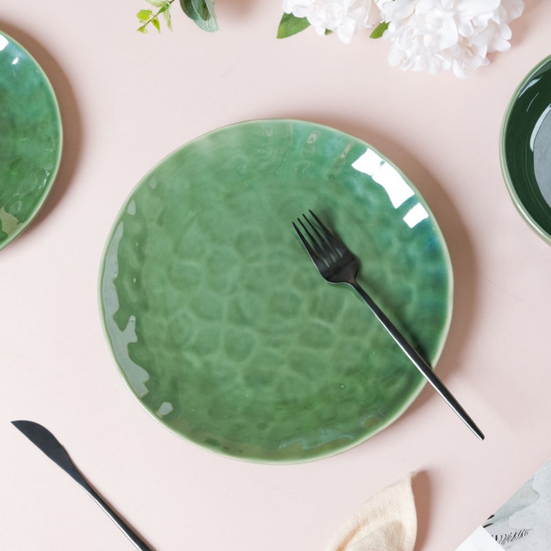 Forest Green Gloss Ceramic Dinner Plate 9.8 Inch - Serving plate, lunch plate, ceramic dinner plates| Plates for dining table & home decor