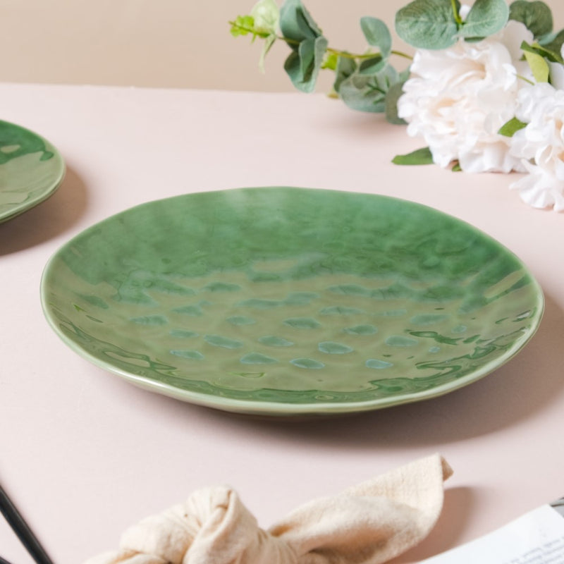 Forest Green Gloss Ceramic Dinner Plate 9.8 Inch - Serving plate, lunch plate, ceramic dinner plates| Plates for dining table & home decor