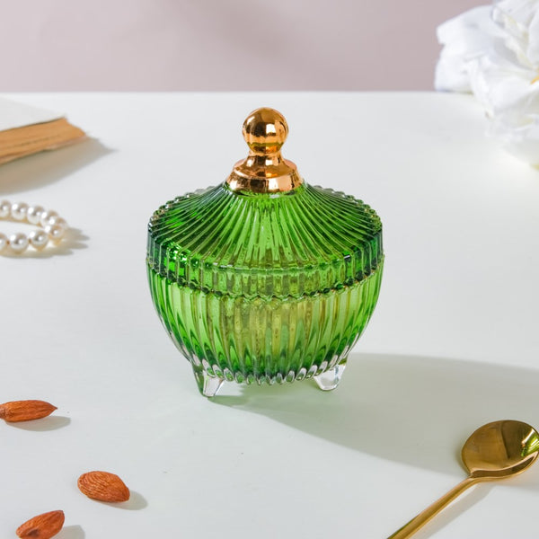 Vintage Glass Jar With Lid Green