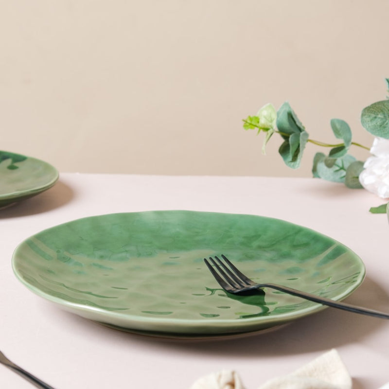 Forest Green Gloss Ceramic Dinner Plate 9.8 Inch - Serving plate, lunch plate, ceramic dinner plates| Plates for dining table & home decor