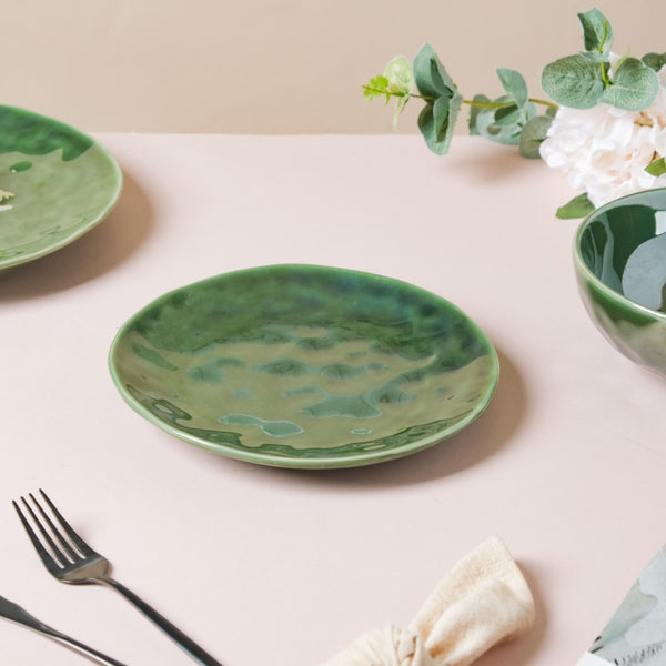 Forest Green Gloss Ceramic Snack Plate 8 Inch - Serving plate, snack plate, dessert plate | Plates for dining & home decor
