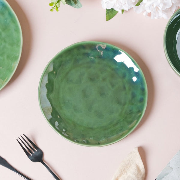 Forest Green Gloss Ceramic Snack Plate 8 Inch