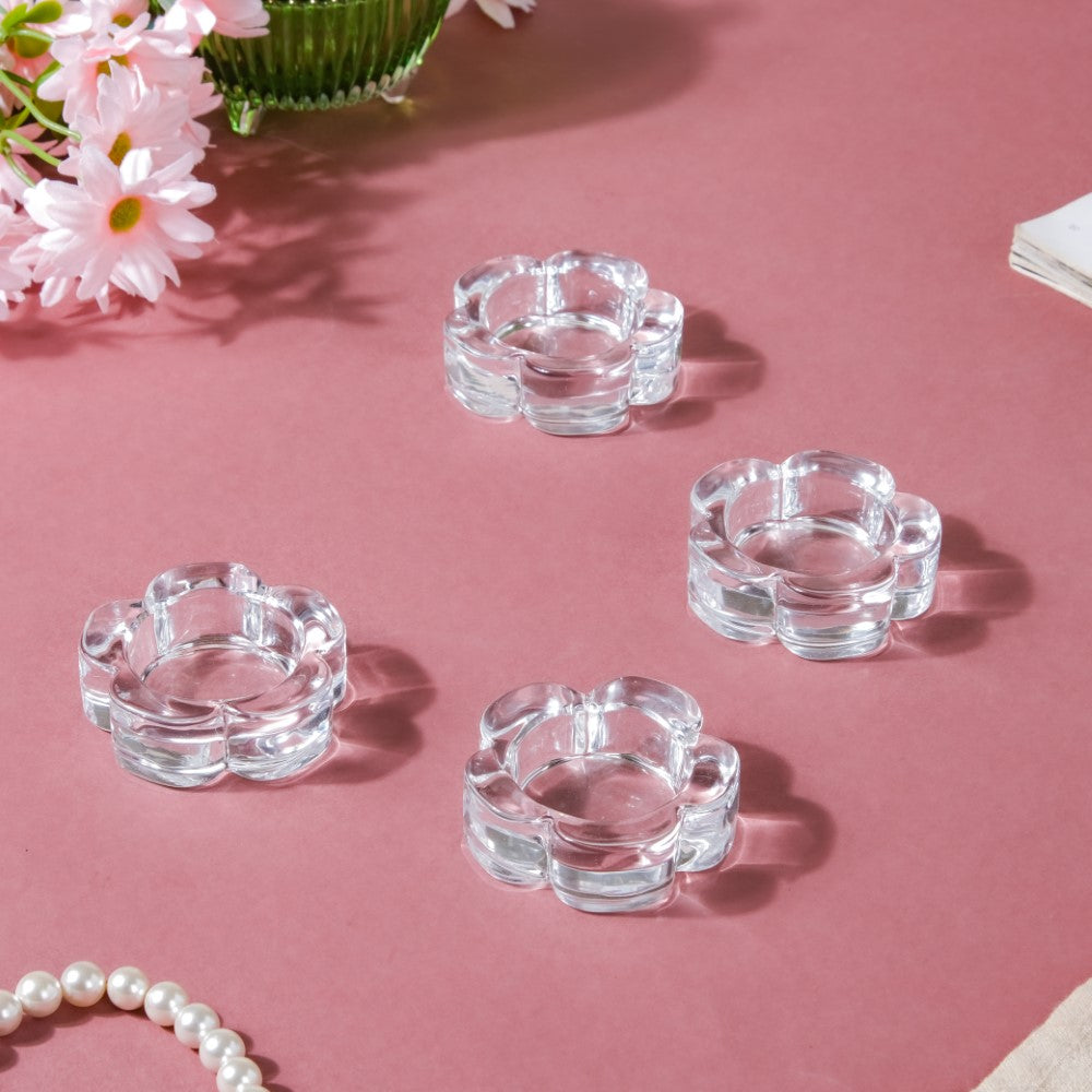 Flower Glass Tealight Candle Holder Set of 4