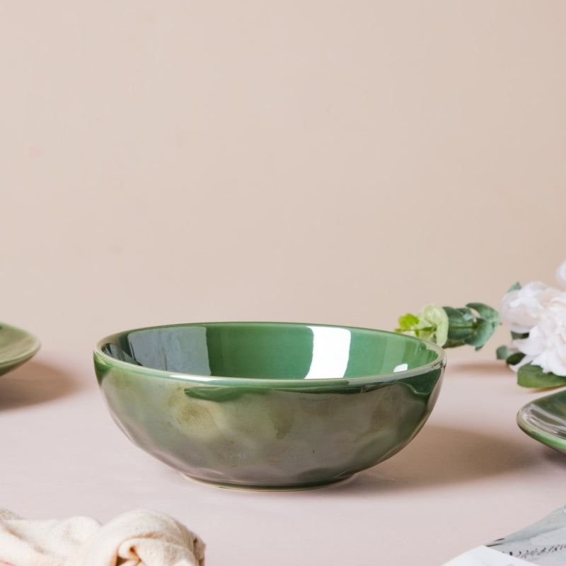 Forest Green Gloss Serving Bowl 6.5 Inch 800 ml - Bowl, ceramic bowl, serving bowls, noodle bowl, salad bowls, bowl for snacks, large serving bowl | Bowls for dining table & home decor