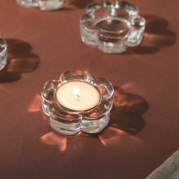 Flower Glass Tealight Candle Holder Set of 4