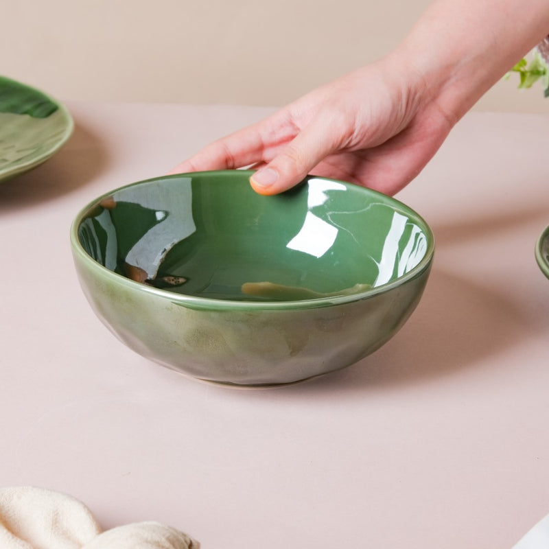 Forest Green Gloss Serving Bowl 6.5 Inch 800 ml - Bowl, ceramic bowl, serving bowls, noodle bowl, salad bowls, bowl for snacks, large serving bowl | Bowls for dining table & home decor