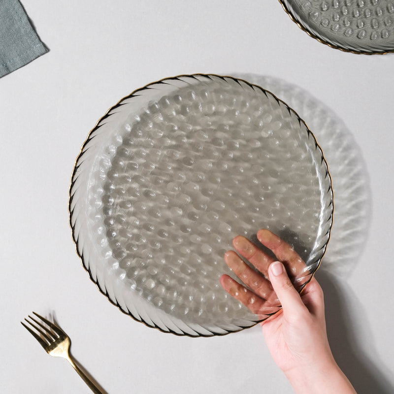 Glass Dinner Plate Grey - Serving plate, lunch plate, ceramic dinner plates| Plates for dining table & home decor