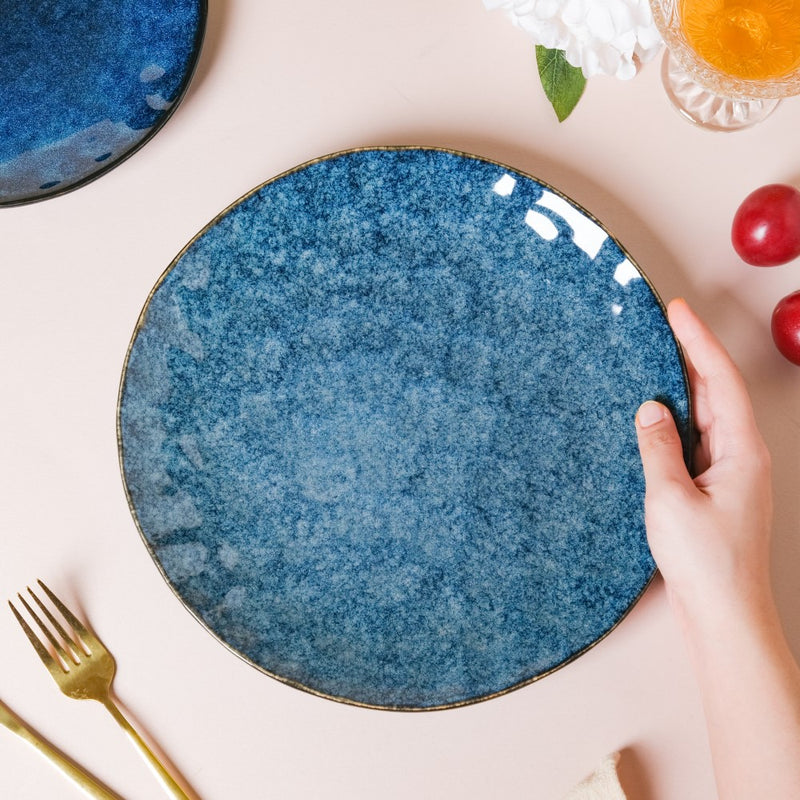 Sapphire Ceramic Dinner Plate Blue 10 Inch - Serving plate, rice plate, ceramic dinner plates| Plates for dining table & home decor
