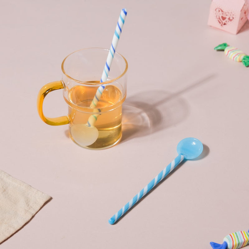 6.5 Inch Blue and White Glass Spoon And Stirrer Set Of 2