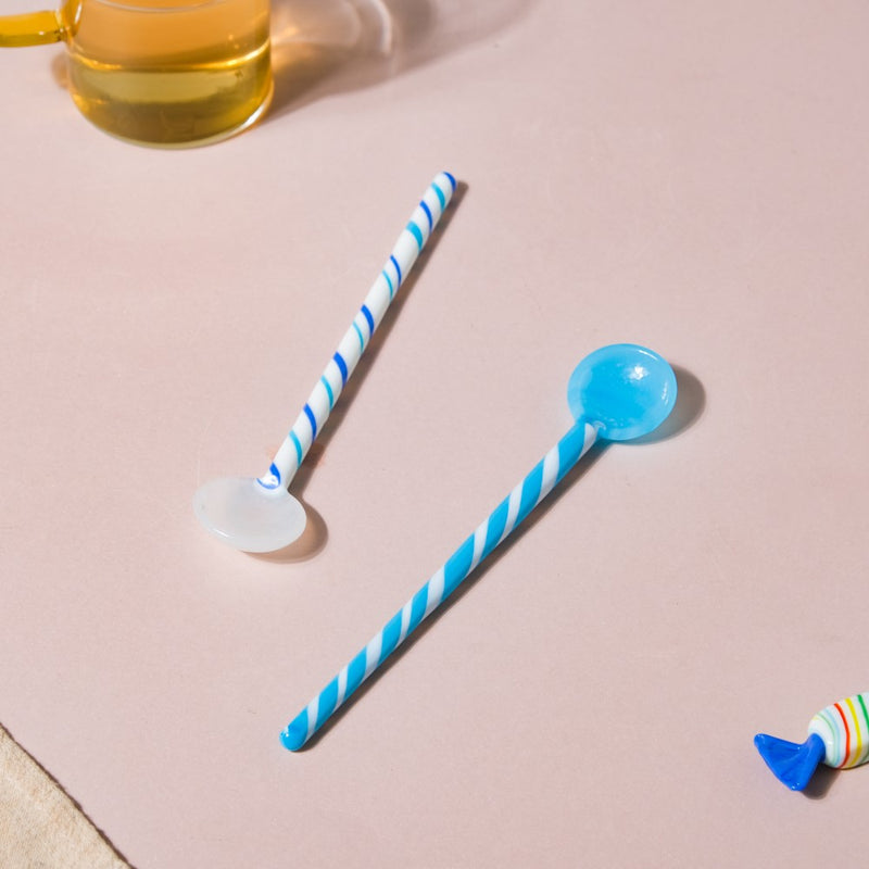 6.5 Inch Blue and White Glass Spoon And Stirrer Set Of 2