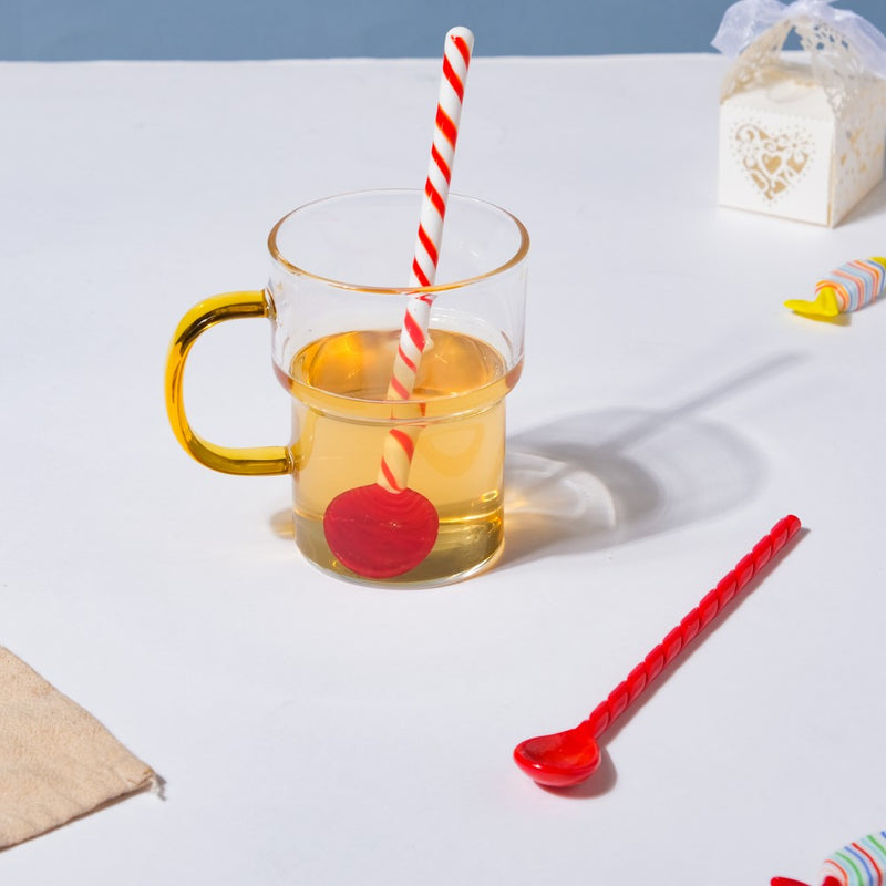 Glass Stirrer Set Of 2 Scarlet Cherry Red 6.5 Inch 