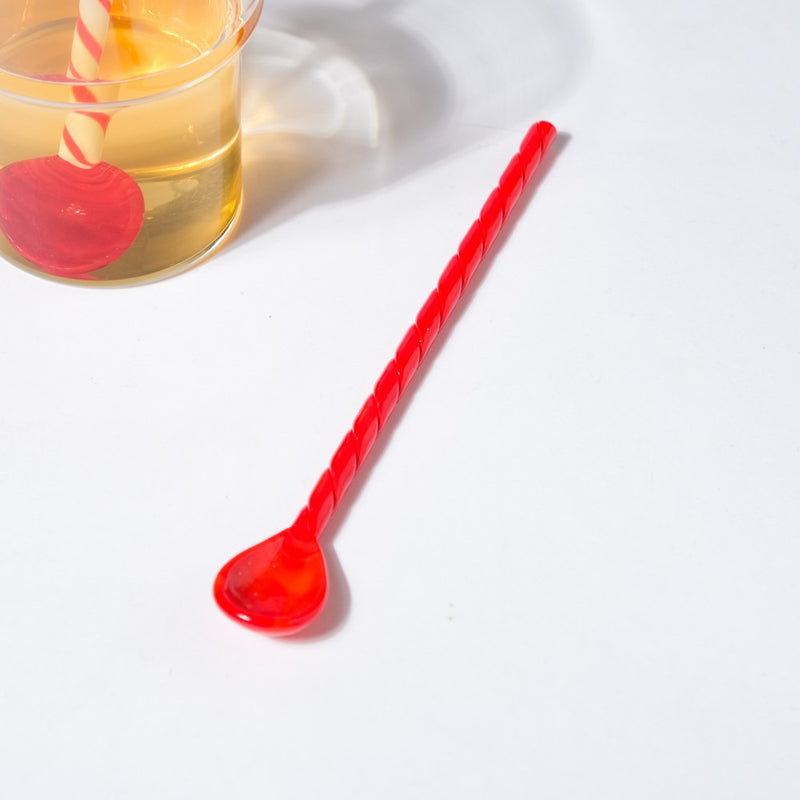 Glass Stirrer Set Of 2 Scarlet Cherry Red 6.5 Inch