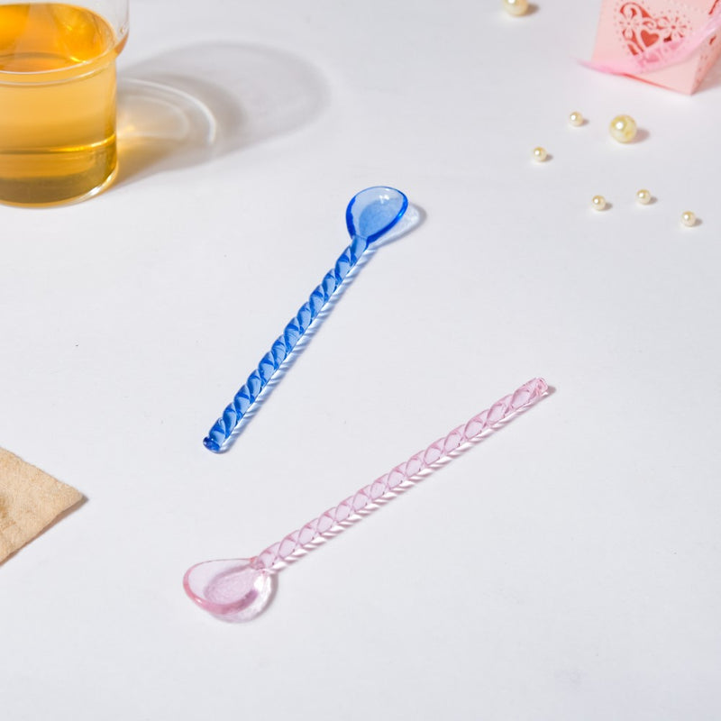Glass Stirrer Set Of 2 Purple And Blue 6.5 Inch