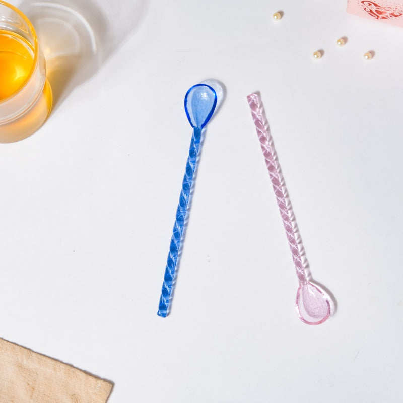 Glass Stirrer Set Of 2 Purple And Blue 6.5 Inch