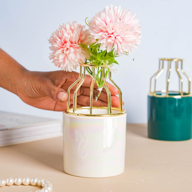 Medium Size Ceramic Pot for Plants - Flower vase for home decor, office and gifting | Home decoration items