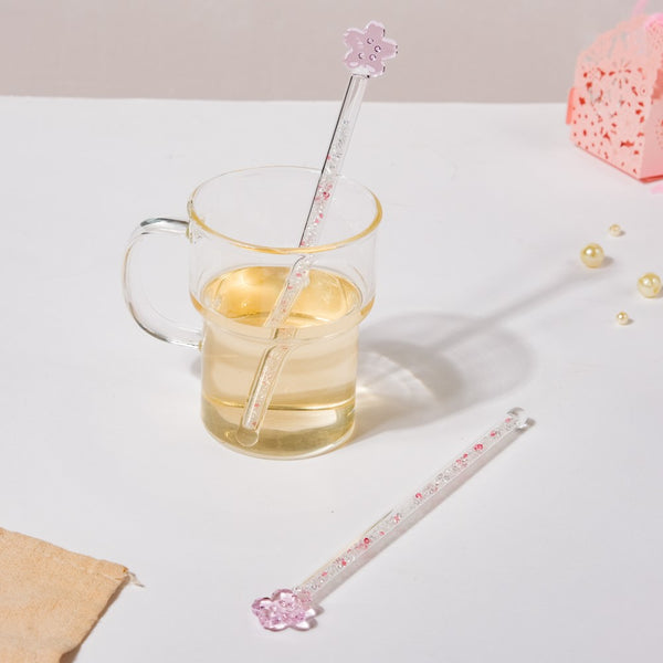 Sakura & Cat Paw Glass Stirrer Set Of 2 Stirrers For Coffee Mugs Cups