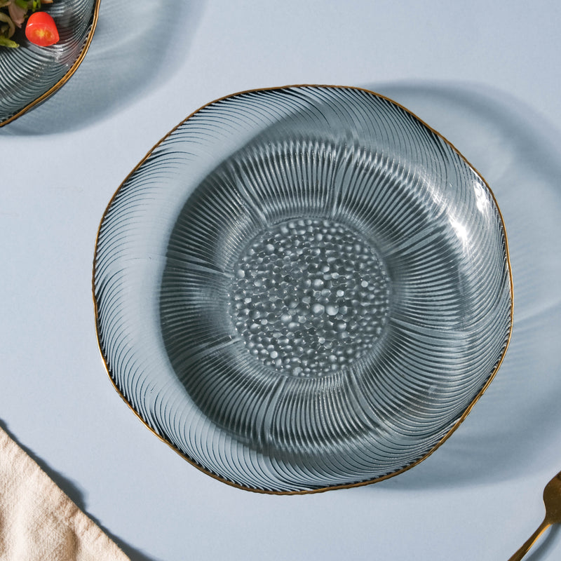 Flower Glass Pasta Plate Grey - Serving plate, glass plate, pasta plate, deep plate | Plates for dining table & home decor