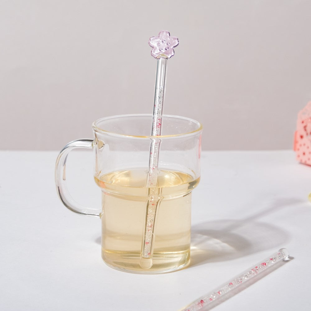 Sakura & Cat Paw Glass Stirrer Set Of 2 Stirrers For Coffee Mugs Cups