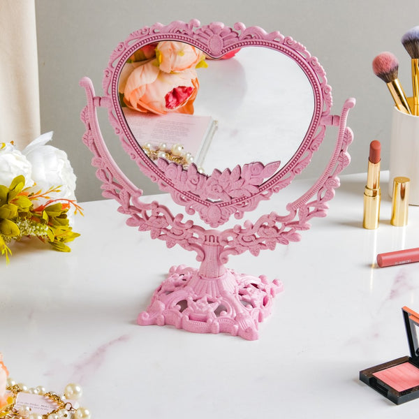 Vintage Heart Double Sided Mirror Pink - Dressing table mirror and makeup vanity mirror online | Room decor items