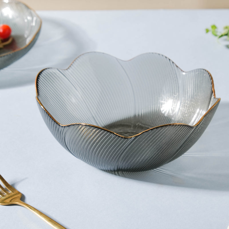 Wavy Glass Serving Bowl Grey - Glass bowl, serving bowls, bowl for snacks, glass serving bowl, large serving bowl | Bowls for dining table & home decor