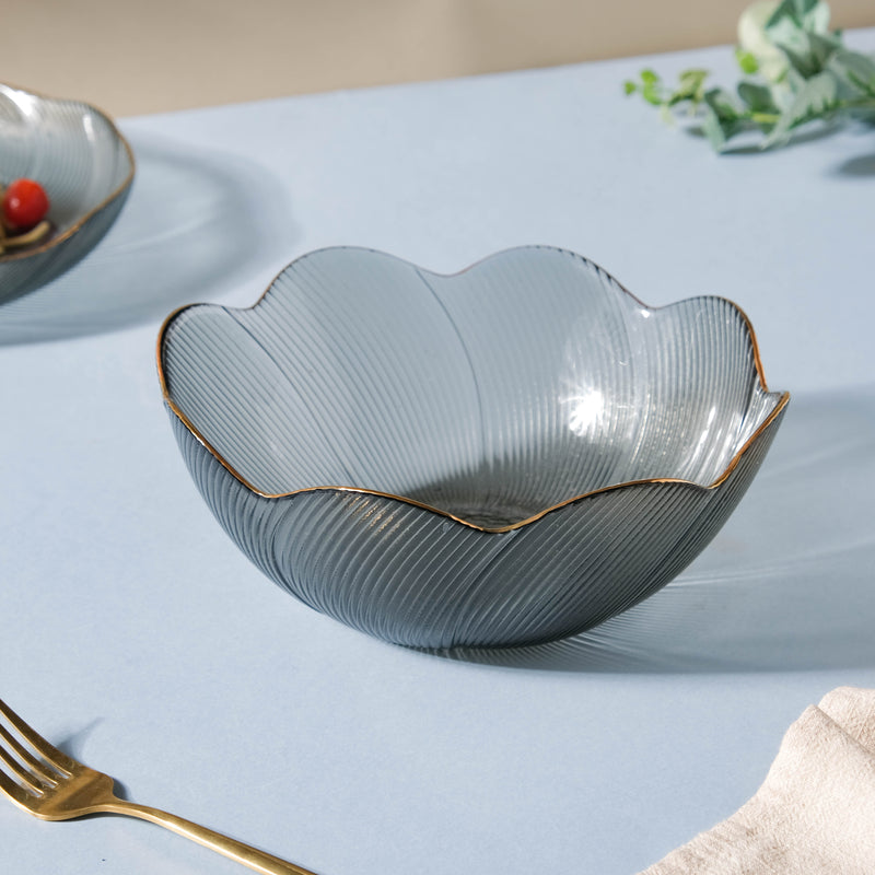 Wavy Glass Serving Bowl Grey - Glass bowl, serving bowls, bowl for snacks, glass serving bowl, large serving bowl | Bowls for dining table & home decor