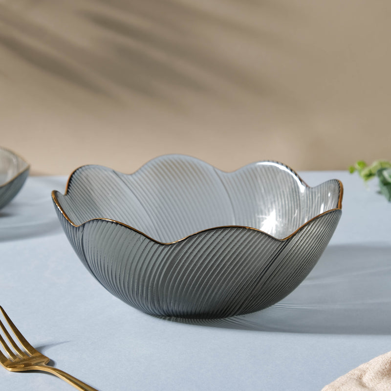 Wavy Glass Serving Bowl Grey - Glass bowl, serving bowls, bowl for snacks, glass serving bowl, large serving bowl | Bowls for dining table & home decor
