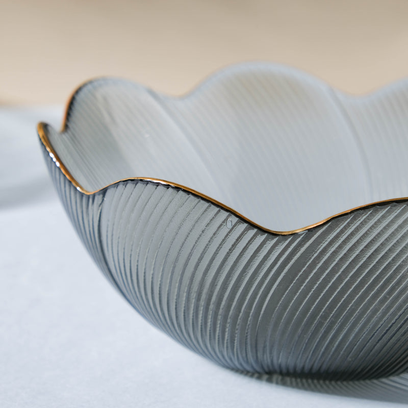 Wavy Glass Serving Bowl Grey - Glass bowl, serving bowls, bowl for snacks, glass serving bowl, large serving bowl | Bowls for dining table & home decor