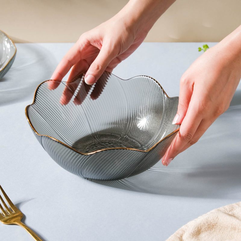 Wavy Glass Serving Bowl Grey - Glass bowl, serving bowls, bowl for snacks, glass serving bowl, large serving bowl | Bowls for dining table & home decor