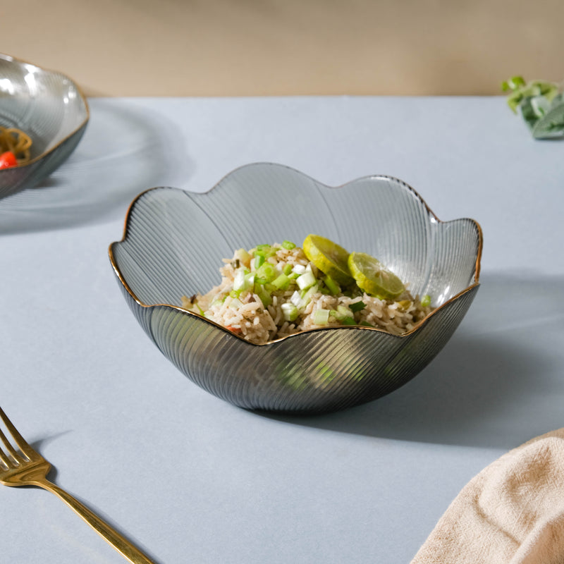 Wavy Glass Serving Bowl Grey - Glass bowl, serving bowls, bowl for snacks, glass serving bowl, large serving bowl | Bowls for dining table & home decor