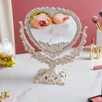 Vintage Heart Double Sided Mirror Ivory - Dressing table mirror and makeup vanity mirror online | Room decor items