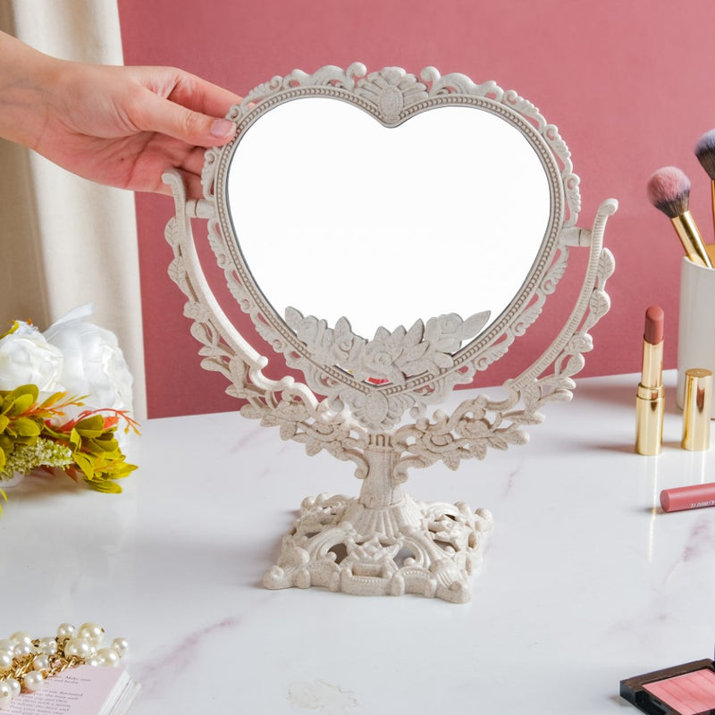 Vintage Heart Double Sided Mirror Ivory - Dressing table mirror and makeup vanity mirror online | Room decor items