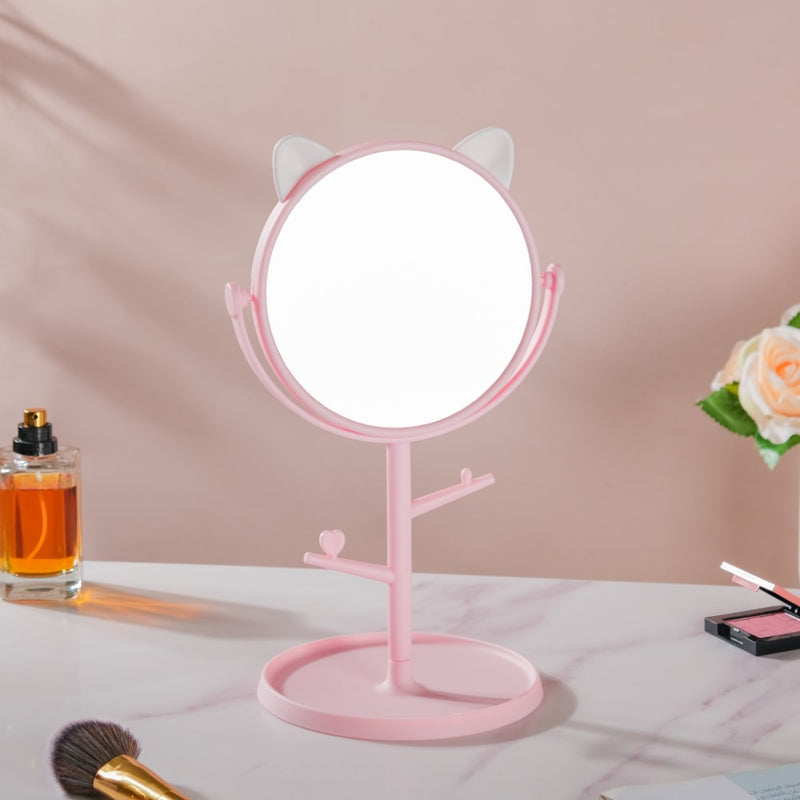 Tabletop Vanity Cat Mirror With Organizer Pink - Dressing table mirror and makeup vanity mirror online | Room decor items