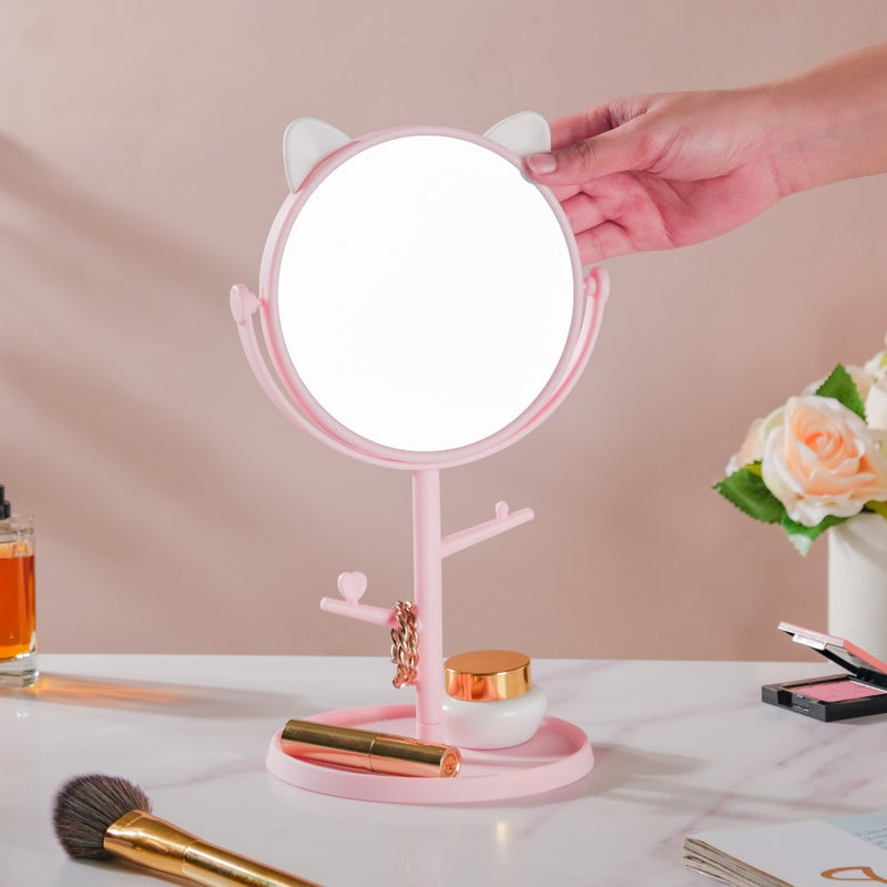 Tabletop Vanity Cat Mirror With Organizer Pink - Dressing table mirror and makeup vanity mirror online | Room decor items