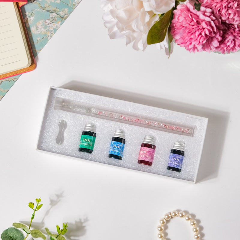 Galaxia Starry Glass Dip Pen With 4 Ink Bottles