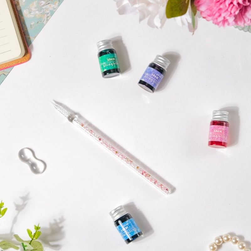 Galaxia Starry Glass Dip Pen With 4 Ink Bottles