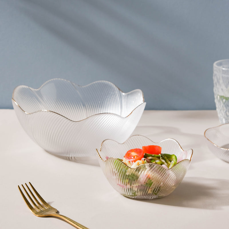Wavy Glass Serving Bowl - Glass bowl, serving bowls, bowl for snacks, glass serving bowl, large serving bowl | Bowls for dining table & home decor