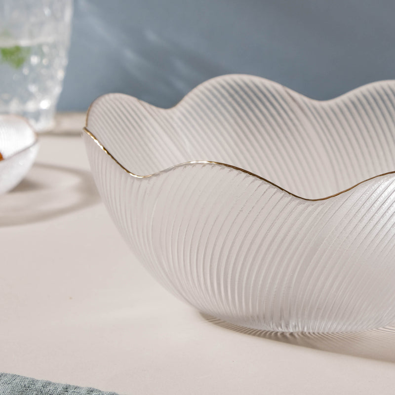 Wavy Glass Serving Bowl - Glass bowl, serving bowls, bowl for snacks, glass serving bowl, large serving bowl | Bowls for dining table & home decor