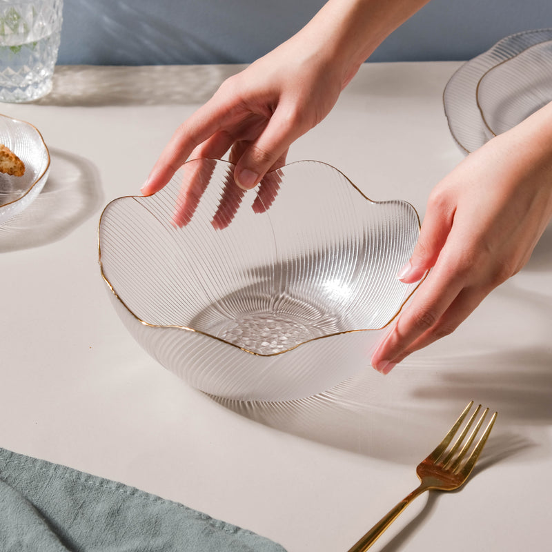 Wavy Glass Serving Bowl - Glass bowl, serving bowls, bowl for snacks, glass serving bowl, large serving bowl | Bowls for dining table & home decor