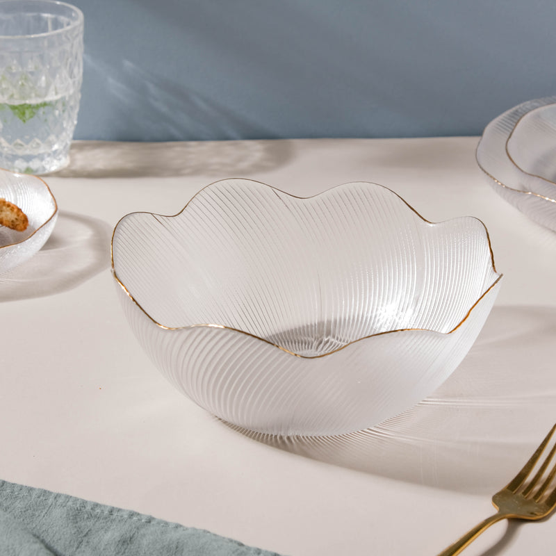 Wavy Glass Serving Bowl - Glass bowl, serving bowls, bowl for snacks, glass serving bowl, large serving bowl | Bowls for dining table & home decor