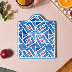 Geometric Hand Painted Patterned Platter Blue 7 Inch - Ceramic platter, serving platter, fruit platter | Plates for dining table & home decor
