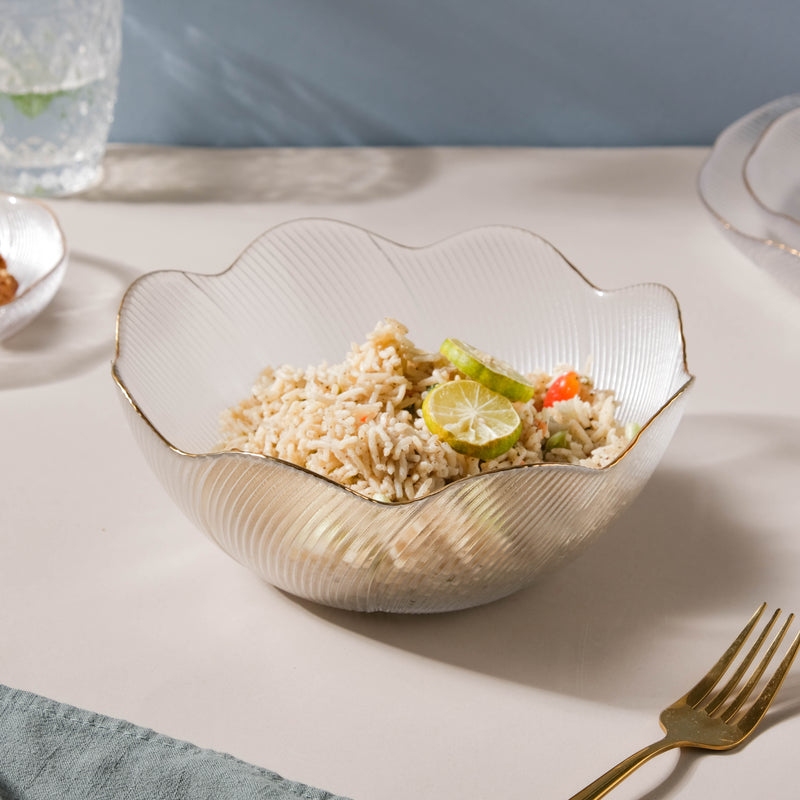 Wavy Glass Serving Bowl - Glass bowl, serving bowls, bowl for snacks, glass serving bowl, large serving bowl | Bowls for dining table & home decor