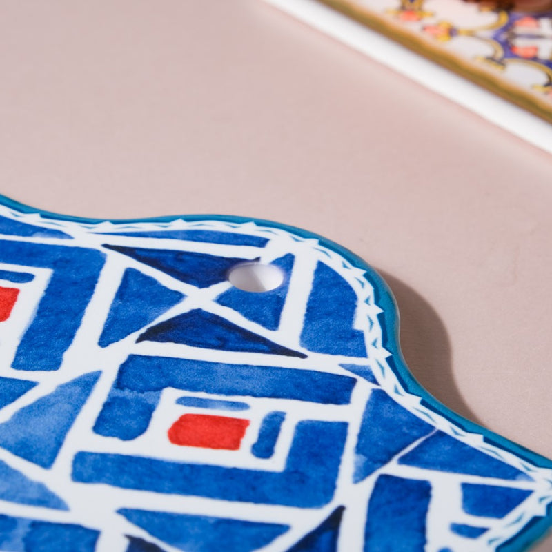 Geometric Hand Painted Patterned Platter Blue 7 Inch - Ceramic platter, serving platter, fruit platter | Plates for dining table & home decor