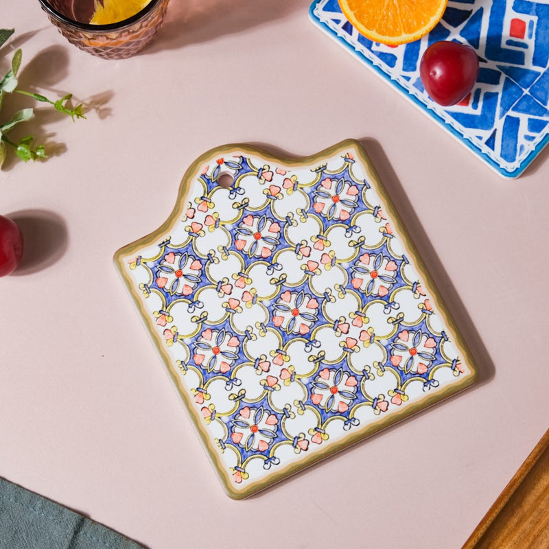 Zellij Floral Moroccan Art Ceramic Trivet Blue And White 7 Inch