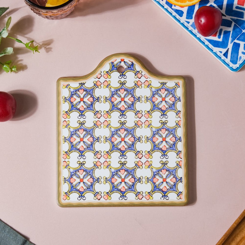 Zellij Floral Moroccan Art Ceramic Trivet Blue And White 7 Inch