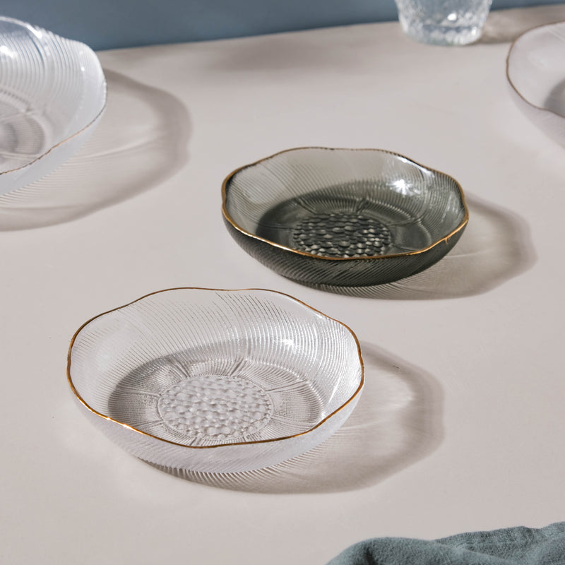 Flower Glass Dessert Plate Grey - Serving plate, small plate, snacks plates | Plates for dining table & home decor