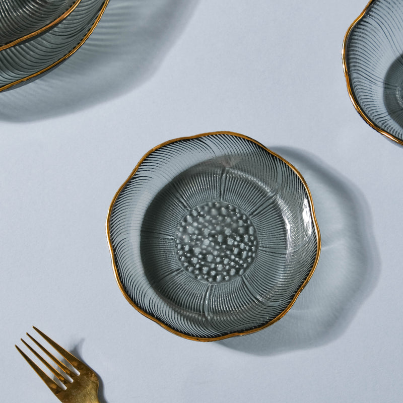 Flower Glass Dessert Plate Grey - Serving plate, small plate, snacks plates | Plates for dining table & home decor