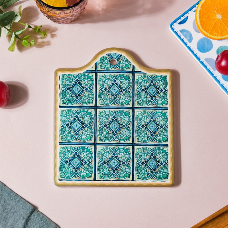 Spanish Vintage Tile Ceramic Platter Green 7 Inch - Ceramic platter, serving platter, fruit platter | Plates for dining table & home decor
