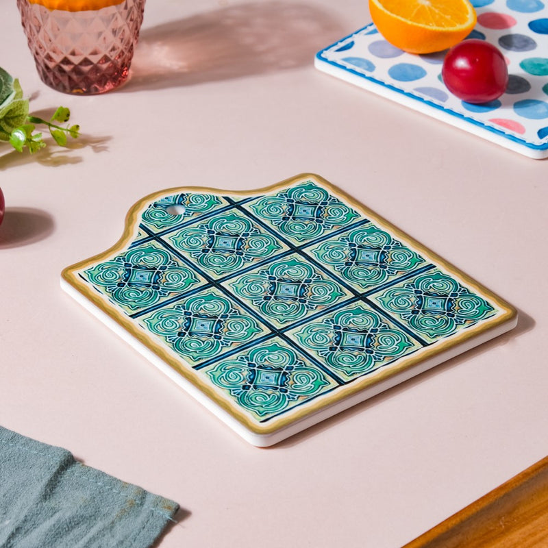 Spanish Vintage Tile Ceramic Platter Green 7 Inch - Ceramic platter, serving platter, fruit platter | Plates for dining table & home decor